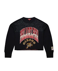 Mitchell & Ness Women's Black Philadelphia 76ers Hardwood Classics Studded Boxy Cropped Long Sleeve T-Shirt