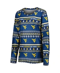 Concepts Sport Women's 2-Piece Navy West Virginia Mountaineers Holiday Long Sleeve Top and Pants Sleep Set