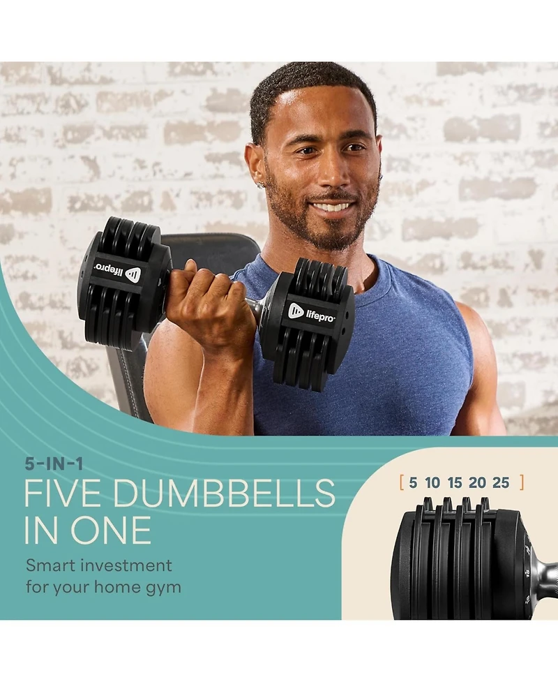 LifePro Adjustable Dumbbell Set or Single – Quick-Change Hand Weights, 25lb & 90lb Options – Space-Saving Dumbbells for Home Gym Strengt