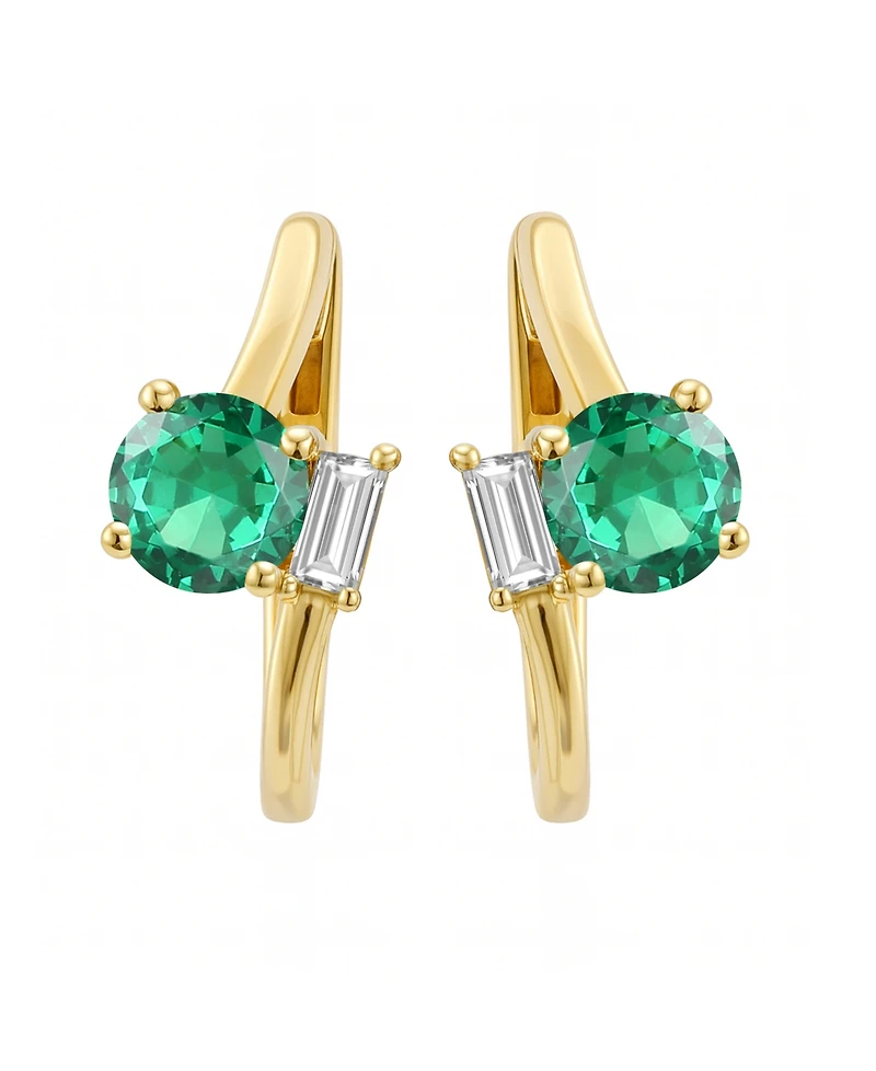 Macy's Lab-Grown Emerald (3/4 ct. t.w.) & White Sapphire (1/6 Earring 14k Gold Over Sterling Silver (also Ruby Sapphire)