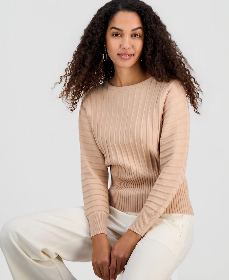 T Tahari Women's Ribbed Long-Sleeve Flared Sweater