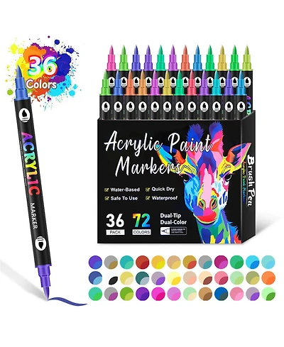 Htutwoo Dual Tip Acrylic Paint Markers, 74 Colors, Brush Pens for Wood, Glass, Rocks, Paper, Canvas, Diy Crafts for Adults & Kids