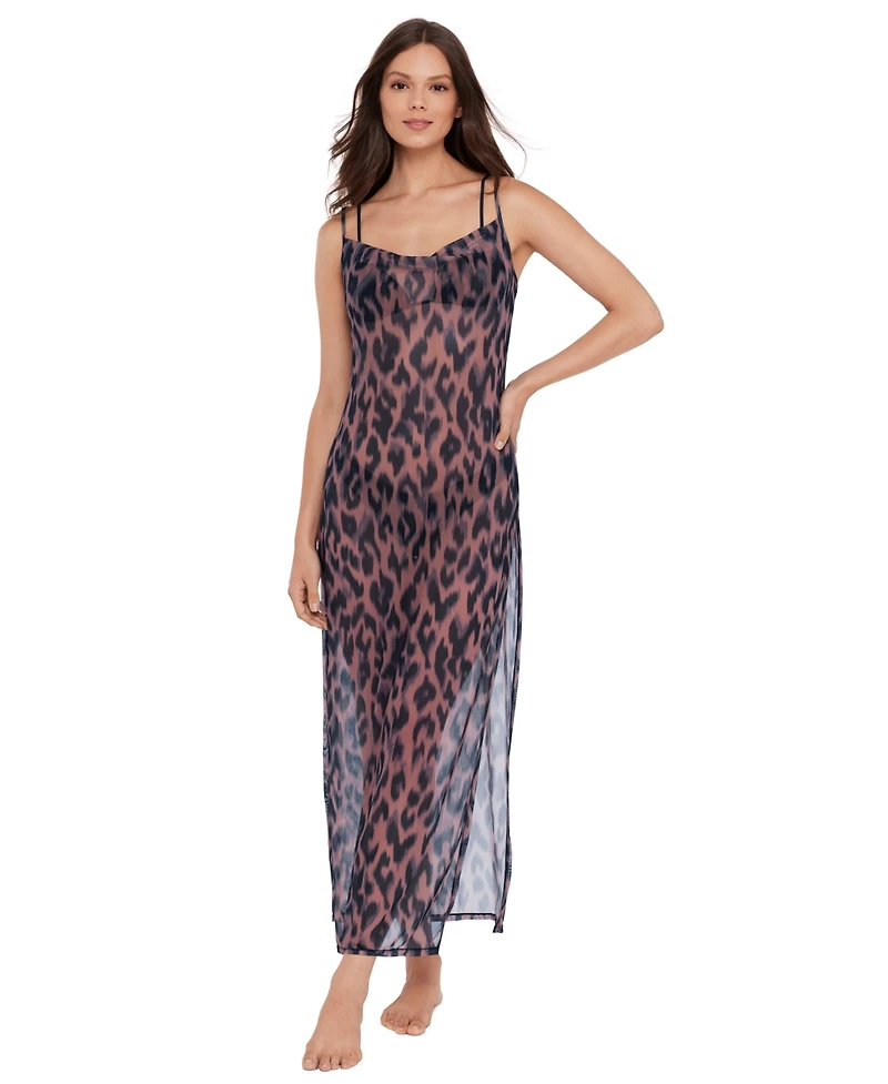 Steve Madden Women's Mesh Cowl Neck Maxi Swim Dress