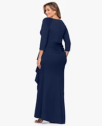Xscape Plus V-Neck 3/4-Sleeve Dress