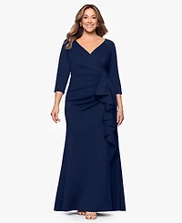 Xscape Plus V-Neck 3/4-Sleeve Dress