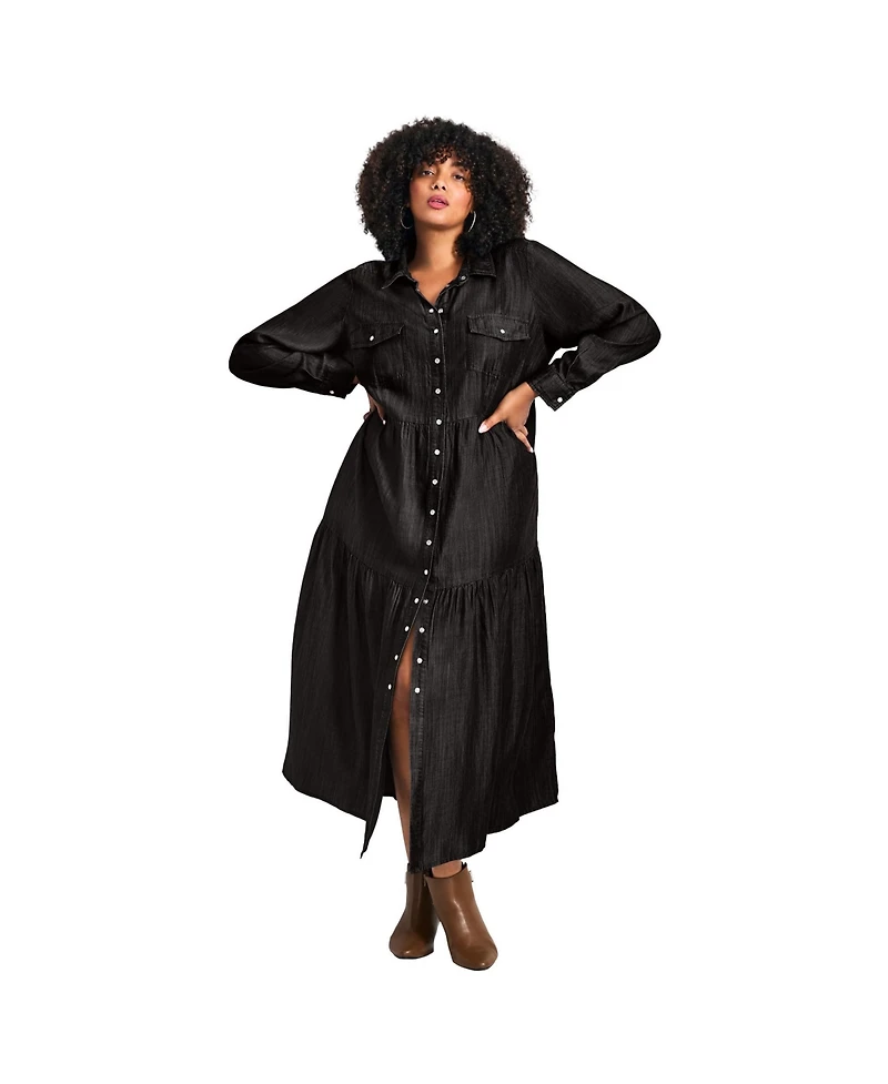 Avenue Women's Denim Tiered Shirtdress