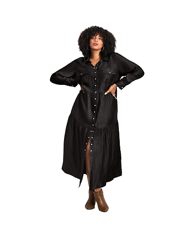 Avenue Women's Denim Tiered Shirtdress