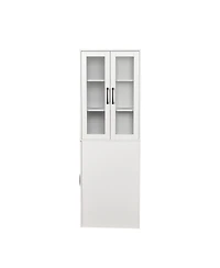 "Casainc 70.87" Display Cabinet with 4 Pull-Out Shelves & Glass Doors – Modern Multi-Tier Pantry Storage for Home