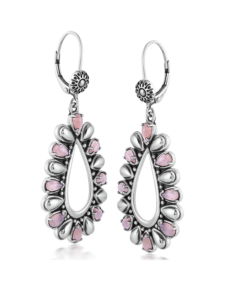American West Jewelry Sterling Silver Rhodochrosite Open Teardrop Pear-Cut Dangle Earrings