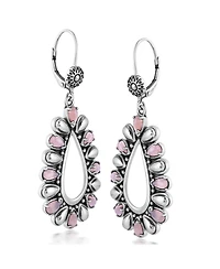 American West Jewelry Sterling Silver Rhodochrosite Open Teardrop Pear-Cut Dangle Earrings