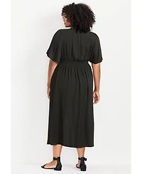 Avenue Women's Plus Aimee Sateen Flutter Sleeve Dress