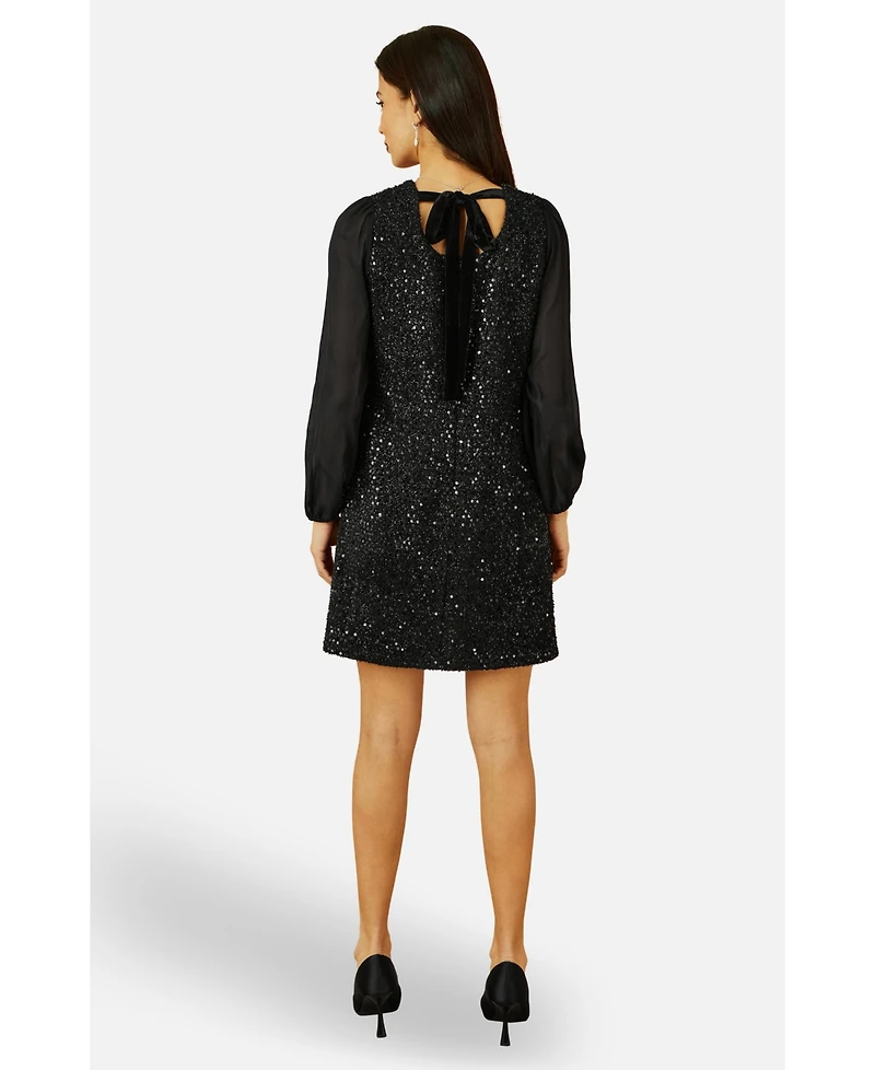 Yumi Women's Women'sSequin Tunic Dress With Tie Back