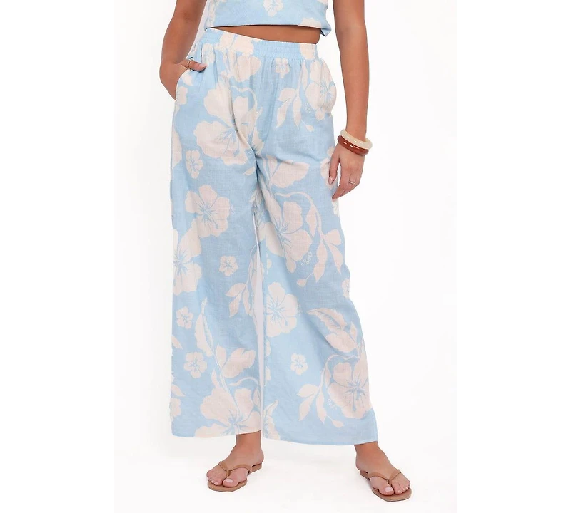 Petal and Pup Women's Lourdes Wide Leg Pant - Blue Hibiscus