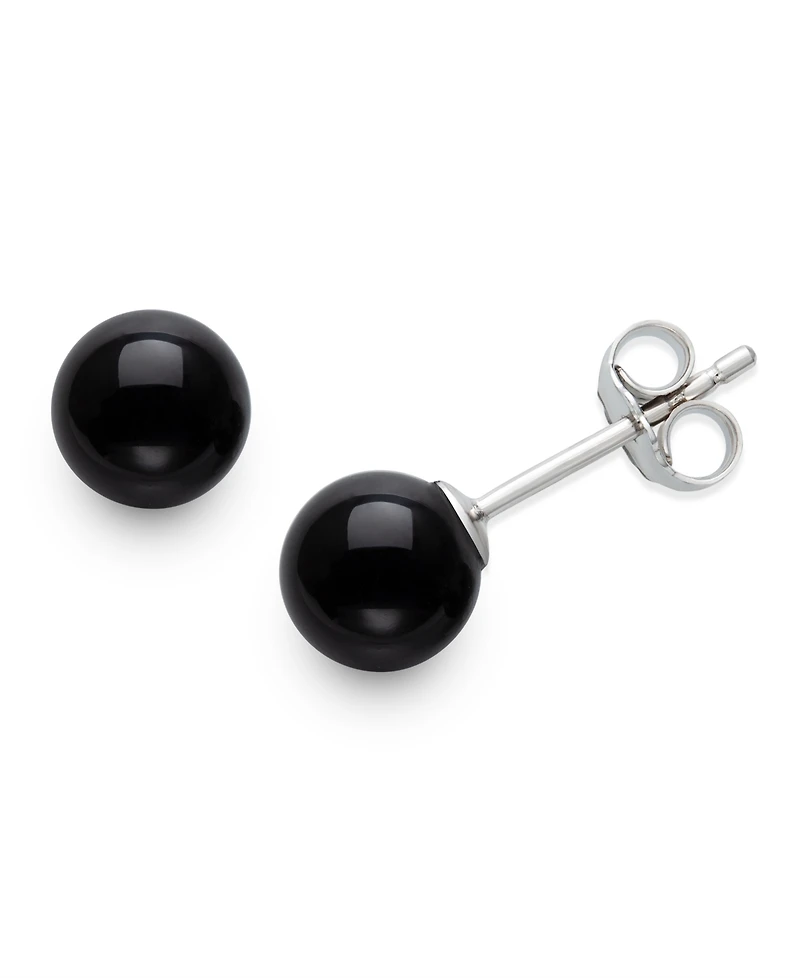 Macy's Cultured Freshwater Pearl (6-7mm) and 6mm Onyx Stretch Bracelet and Stud Set in Sterling Silver