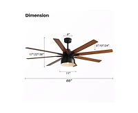 Sofucor 66-inch Modern Black 8-Blade Ceiling Fan with Remote Control and Timing Function