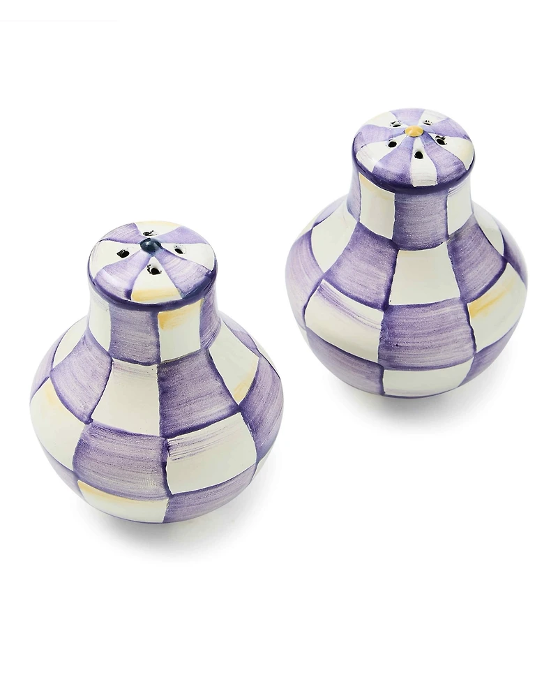 MacKenzie-Childs Violet Check Handmade 2-Pc. Salt and Pepper Shaker Set