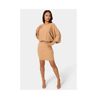 Bebe Women's Scoop Neck Bloudson Sweater Midi Dress
