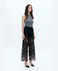 Bayeas Women's High-Rise Embroidered Lace Rhinestone Wide-Leg Jeans