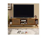 67.9 Inch Mid Century Modern Storage Cabinet With Rattan Tv Stand