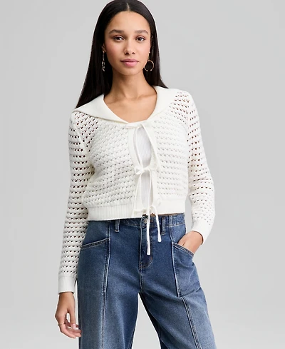 And Now This Women's Wide-Collar Tie-Front Pointelle Cardigan, Macy's Exclusive