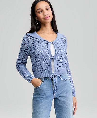 And Now This Women's Wide-Collar Tie-Front Pointelle Cardigan, Macy's Exclusive
