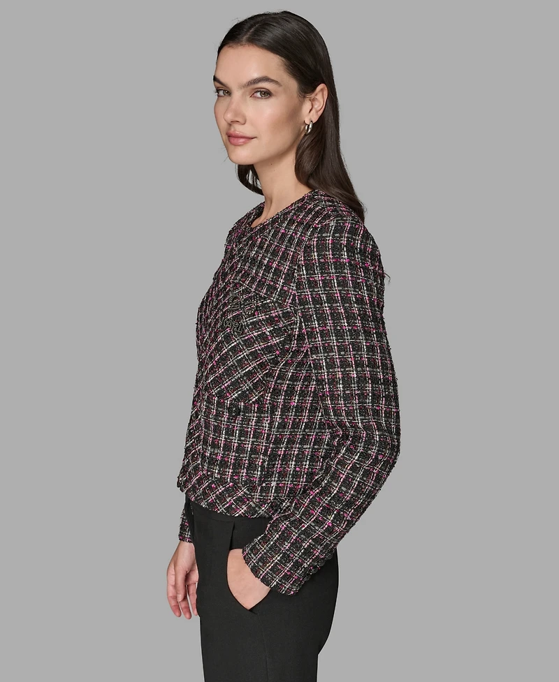 Karl Lagerfeld Paris Women's Padded Tweed Long-Sleeve Jacket