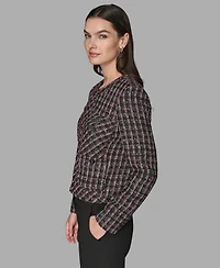 Karl Lagerfeld Paris Women's Padded Tweed Long-Sleeve Jacket