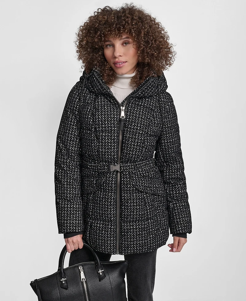 Dkny Women's Belted Hooded Puffer Coat