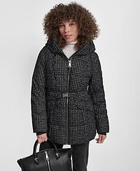Dkny Women's Belted Hooded Puffer Coat