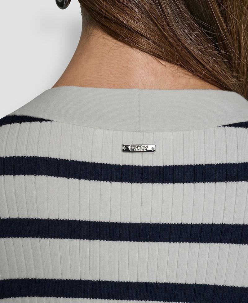 Dkny Jeans Women's Striped Cropped Long-Sleeve Cardigan Sweater