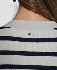 Dkny Jeans Women's Striped Cropped Long-Sleeve Cardigan Sweater