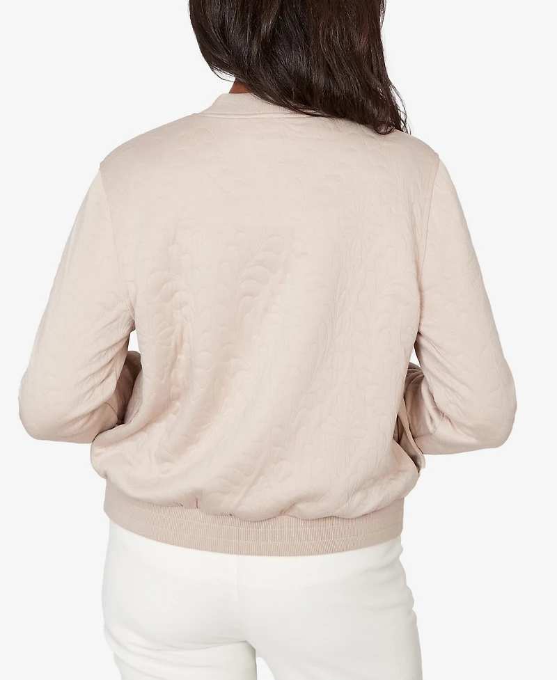 Alfred Dunner Petite Vienna Medallion Quilted Bomber Jacket