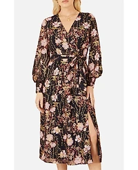 Yumi Women's Foiled Floral Print Wrap Midi Dress