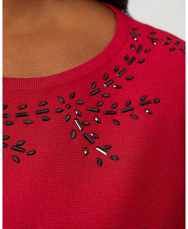 Cable & Gauge Women's Floral Hotfix Dolman Sweater