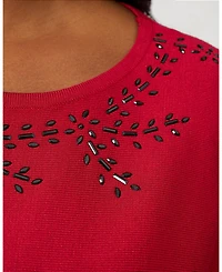 Cable & Gauge Women's Floral Hotfix Dolman Sweater