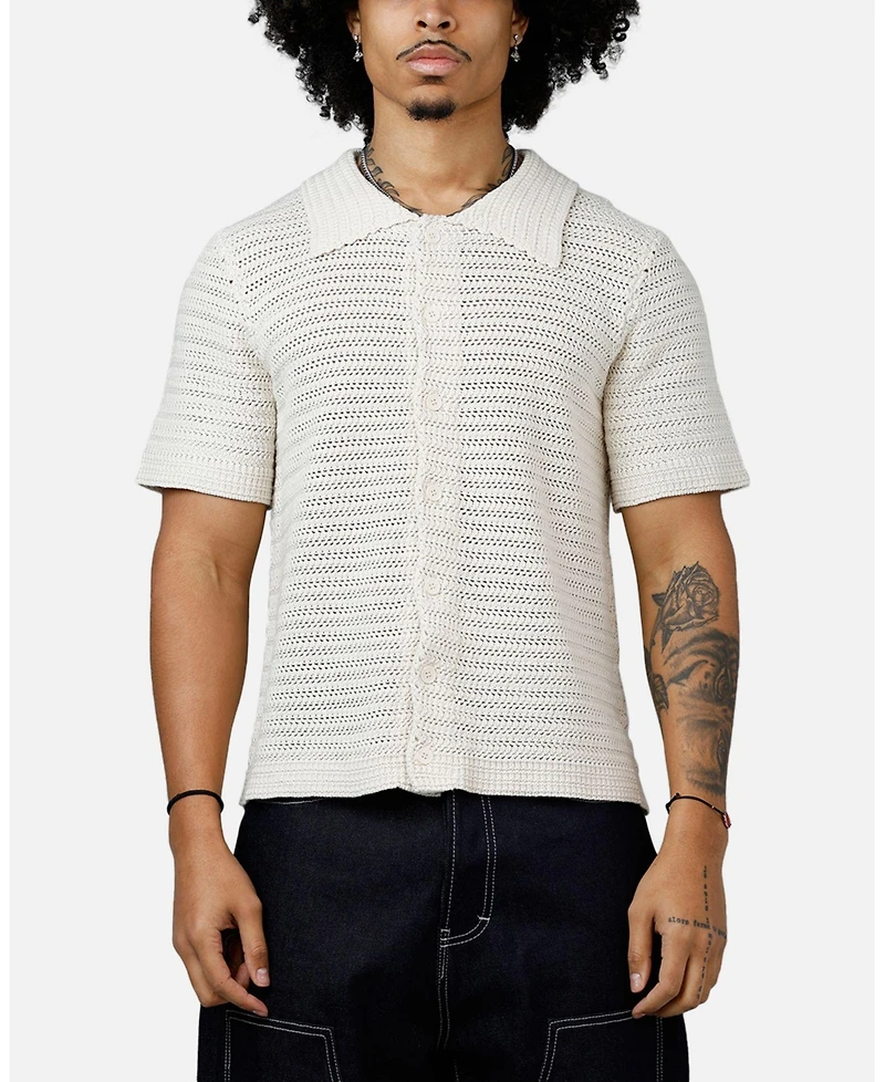 mnml Men's Crochet Button Up Shirt