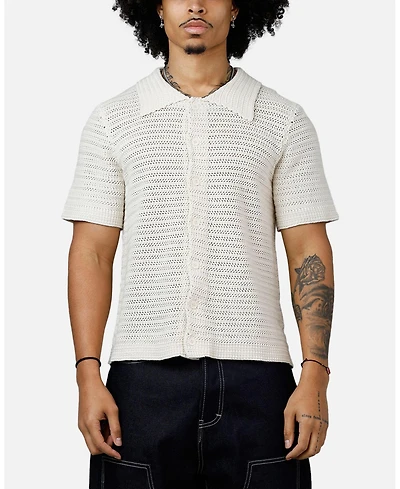 mnml Men's Crochet Button Up Shirt