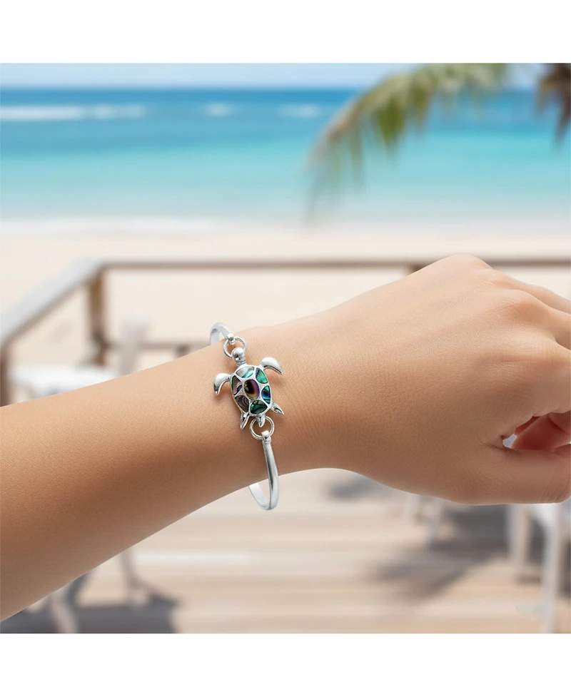 Bling Jewelry Nautical Sea Turtle Beach Tortoise Iridescent Abalone Shell Bangle Bracelet Sterling Silver
