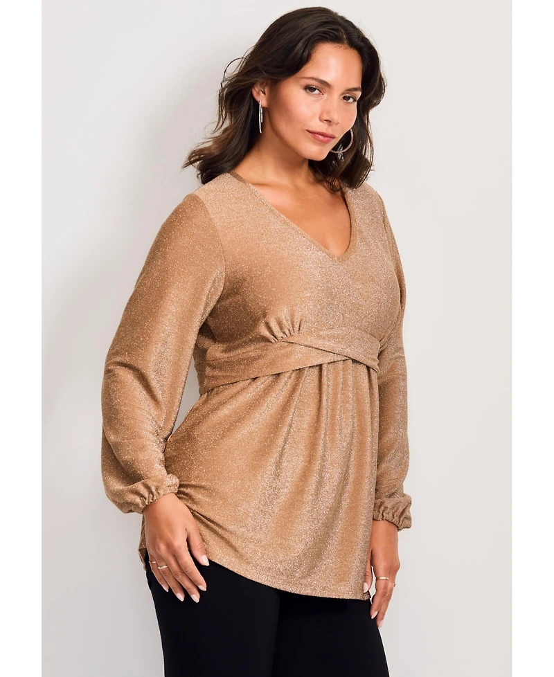 Avenue Women's Plus Peplum Shimmer Top