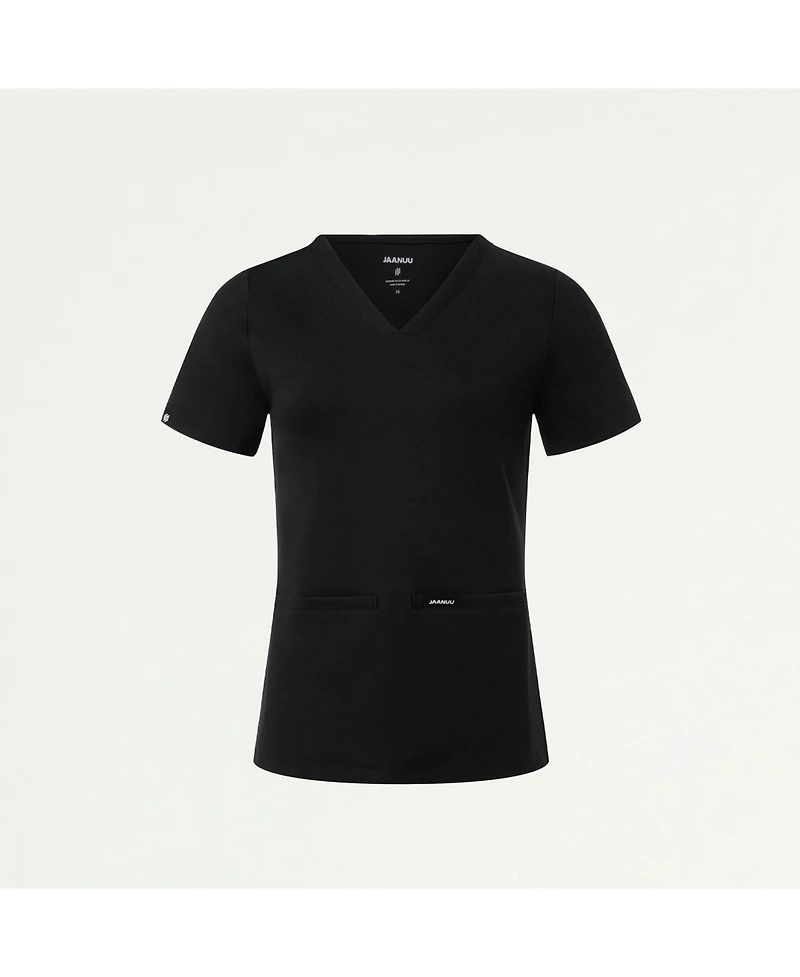 Jaanuu Women's Cesi 2-Pocket Slim Knit V-Neck Scrub Top - Mauve Xl