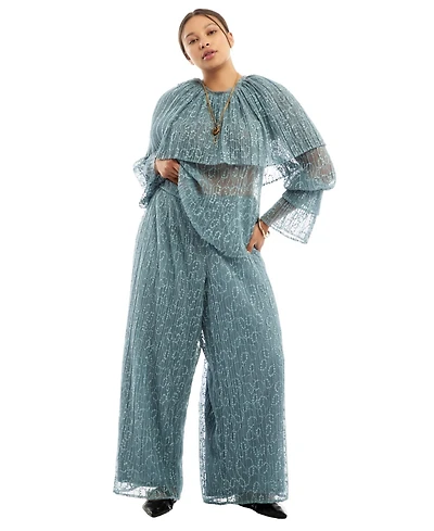 June & Vie Women's + Lace Wide-Leg Pants