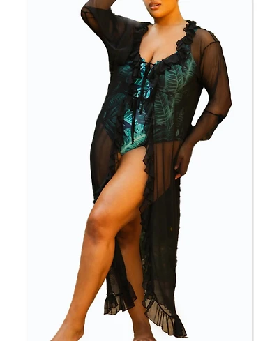 Fashion-szn Curve Women's Ruffle Front Flare Sleeve Kaftan