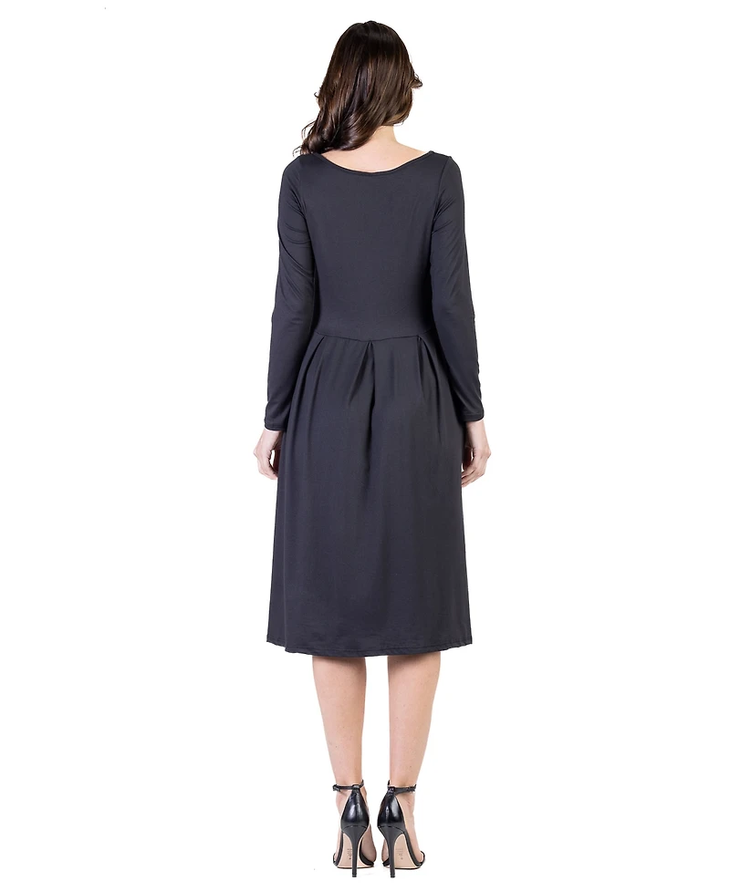 24seven Comfort Apparel Petite Midi Fit N Flare Pocket Dress