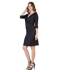 24seven Comfort Apparel Petite V-Neck Faux Wrap Knee Length Dress