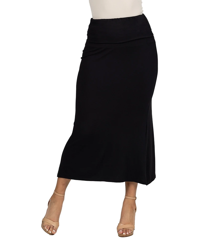 24seven Comfort Apparel Petite Comfortable Fold Over Maxi Skirt