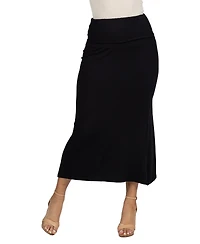 24seven Comfort Apparel Petite Comfortable Fold Over Maxi Skirt