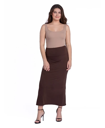 24seven Comfort Apparel Petite Comfortable Fold Over Maxi Skirt