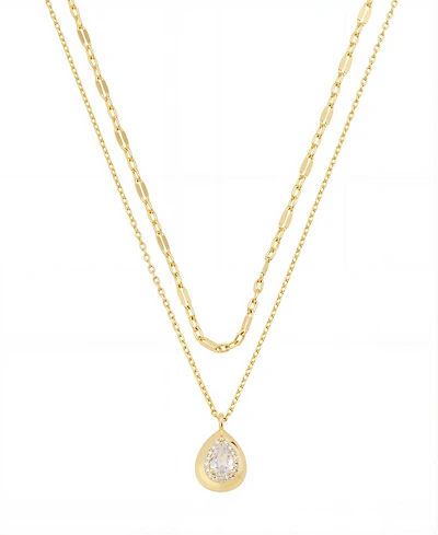 Unwritten Gold Plated Cubic Zirconia Teardrop Flat Oval Necklace Set
