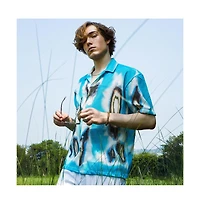 Campus Sutra Men's Sky Blue Topography Mesh Oversized Shirt
