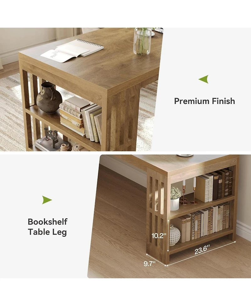 Tribesigns 2 Person Desk, 78.7" Computer Desk with Shelves, Farmhouse Home Office Desk, Wood Heavy Duty Shelf Legs